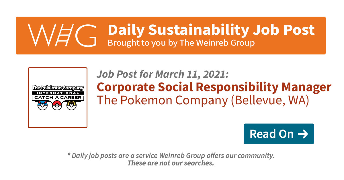 The Pokemon Company Weinreb Group Sustainability Recruiters Esg Recruiters