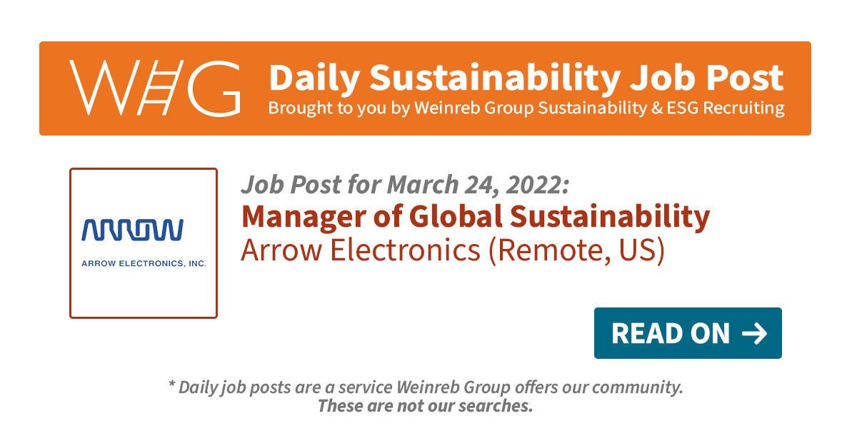 Arrow Electronics Weinreb Group Sustainability Recruiters ESG 